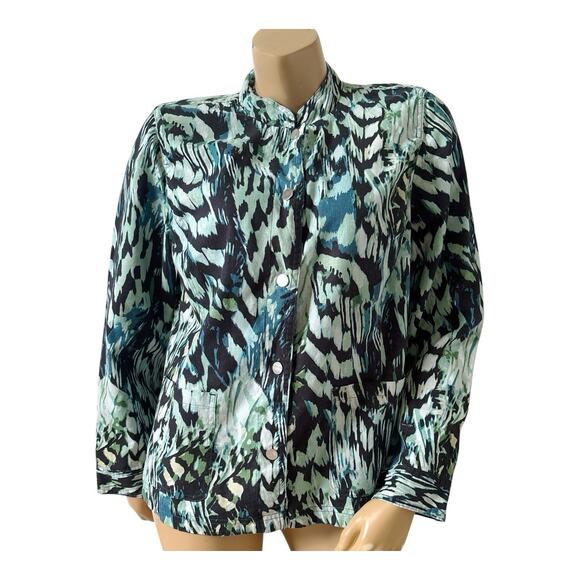 CHICOS Womens Size 2 (US 12/14) Large Linen Blend Reversible Snap Front Jacket - Picture 1 of 10